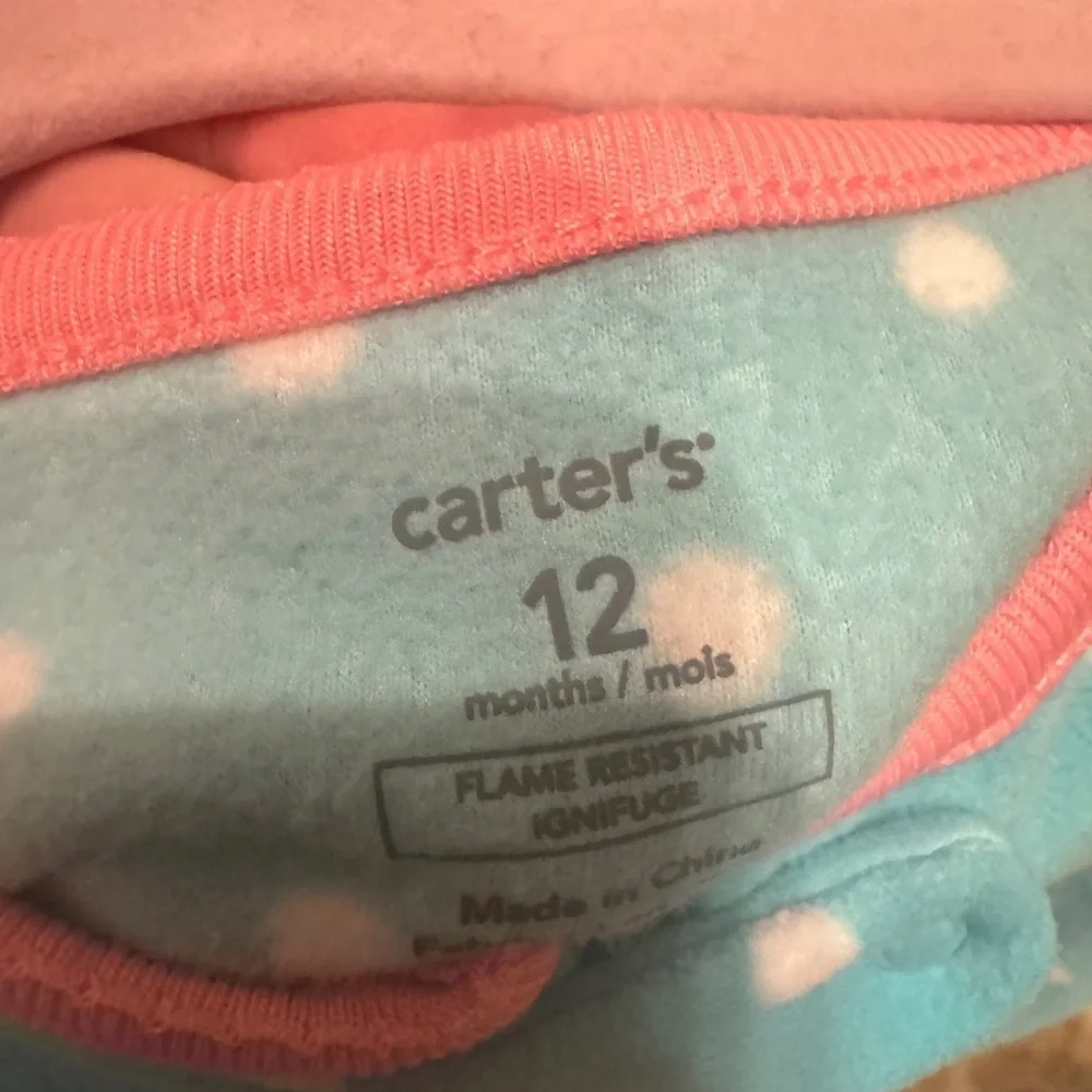 NWOT Carter’s 12M Blue Butterfly Fleece Long Sleeve Girls Footie Pajamas